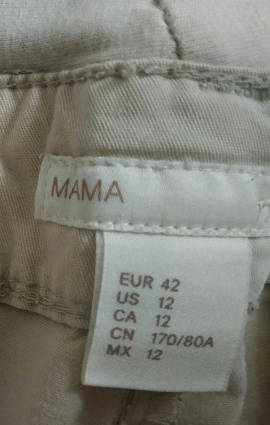 Spodnie damskie ciążowe materiałowe 42 XL h&m Mama beżowe lato cienkie