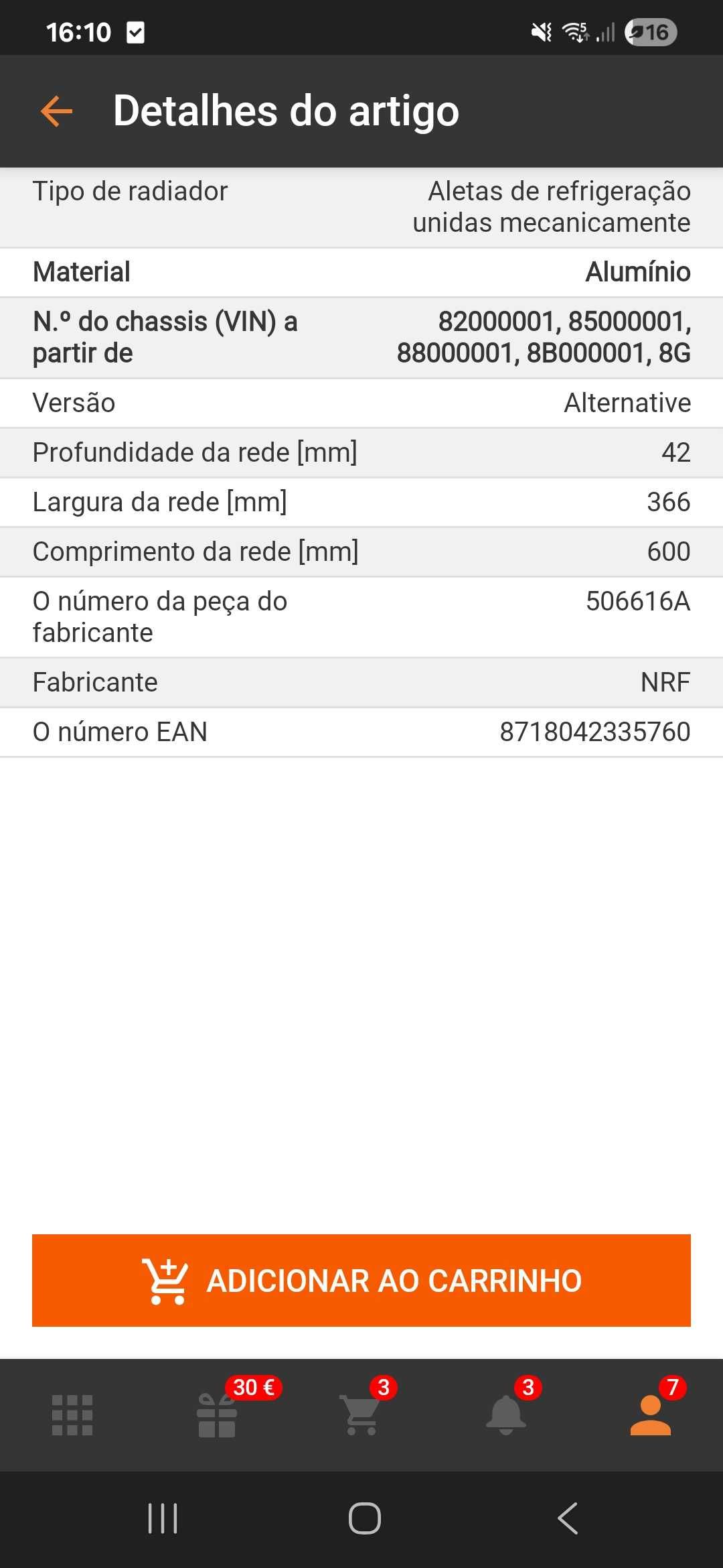 Radiador NRF completamente novo
