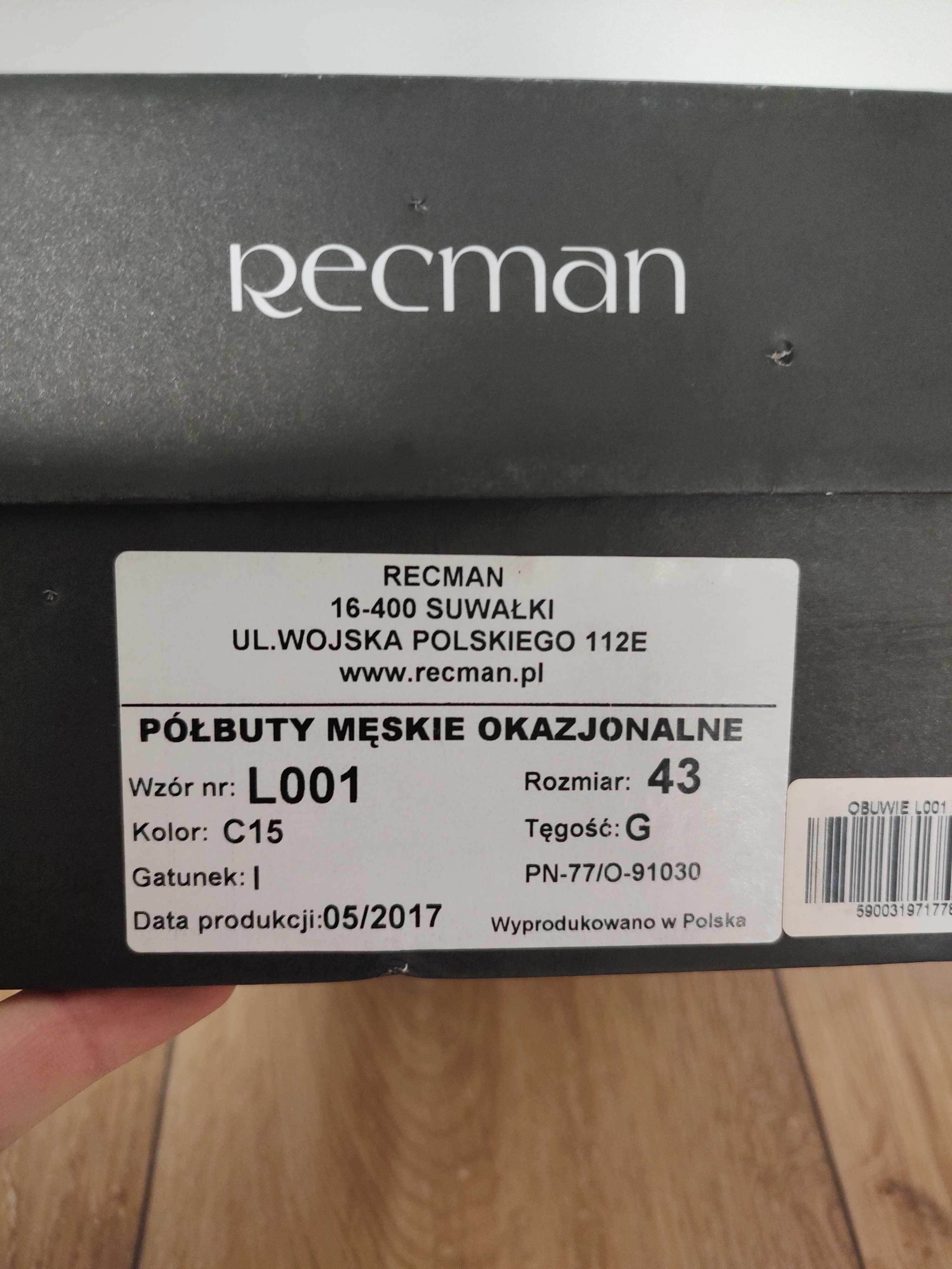 Buty garniturowe Recman rozmiar 43 czarne stan bardzo dobry Hand made