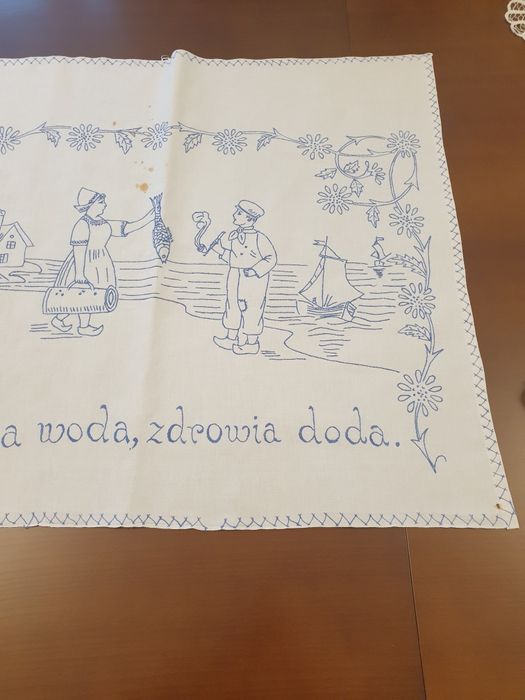 Oryginalna ręcznie haftowana makatka  kuchenna  z lat  50.
