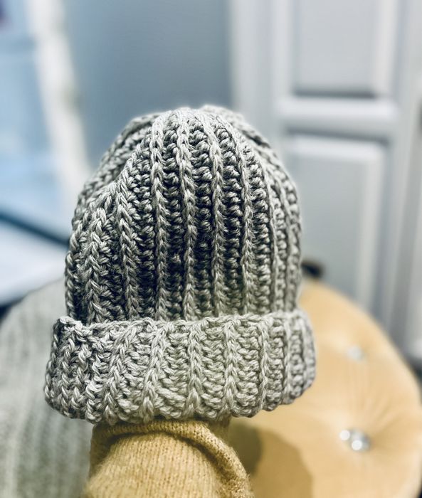 Komplet czapka beanie szalik 100% wełna szary gruby splot warkocz