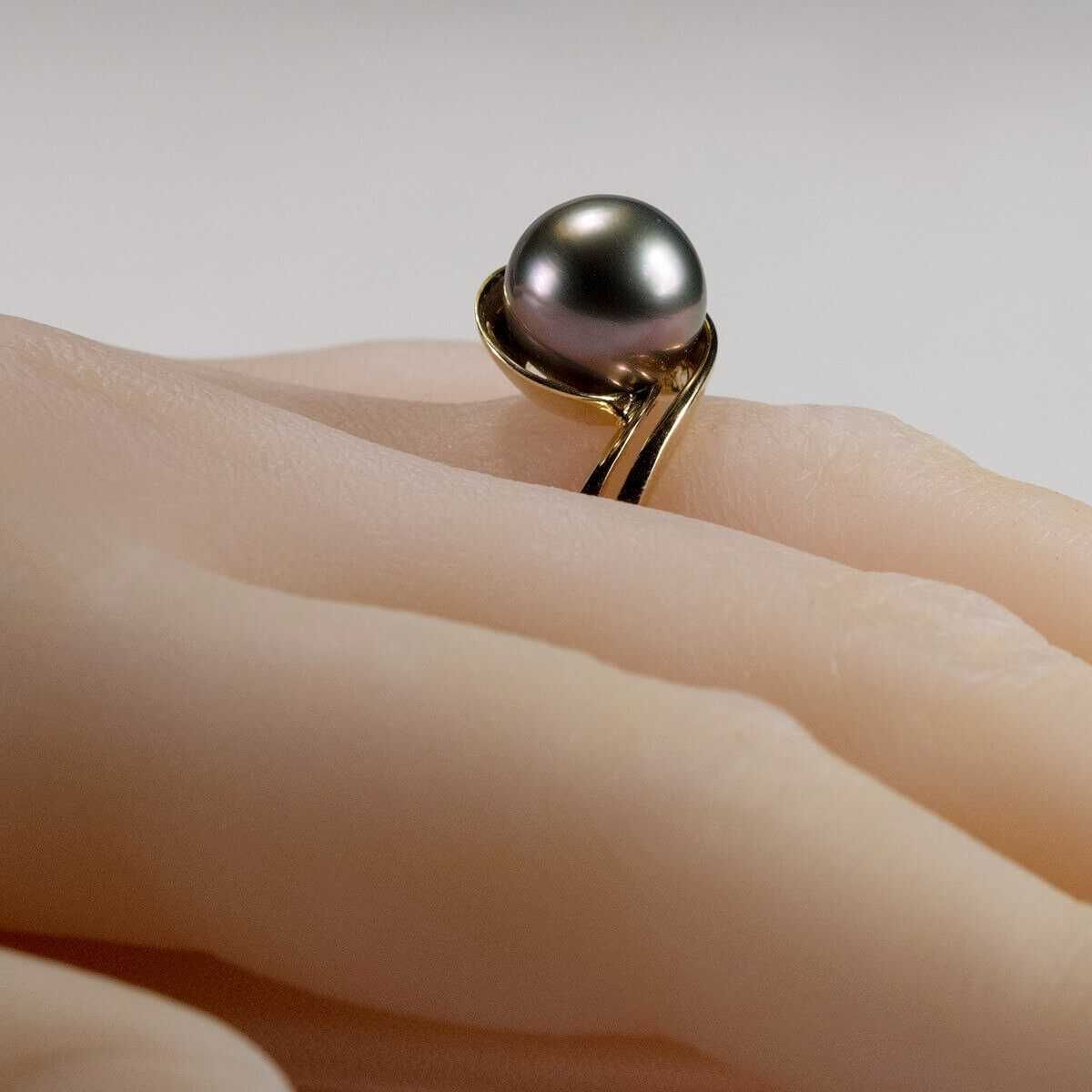 pierścionek złoto 14K 585 perła Tahiti 10,3 mm 5,34 g certyfikat