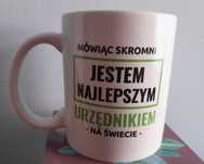 Kubek, biały, nowy z napisem