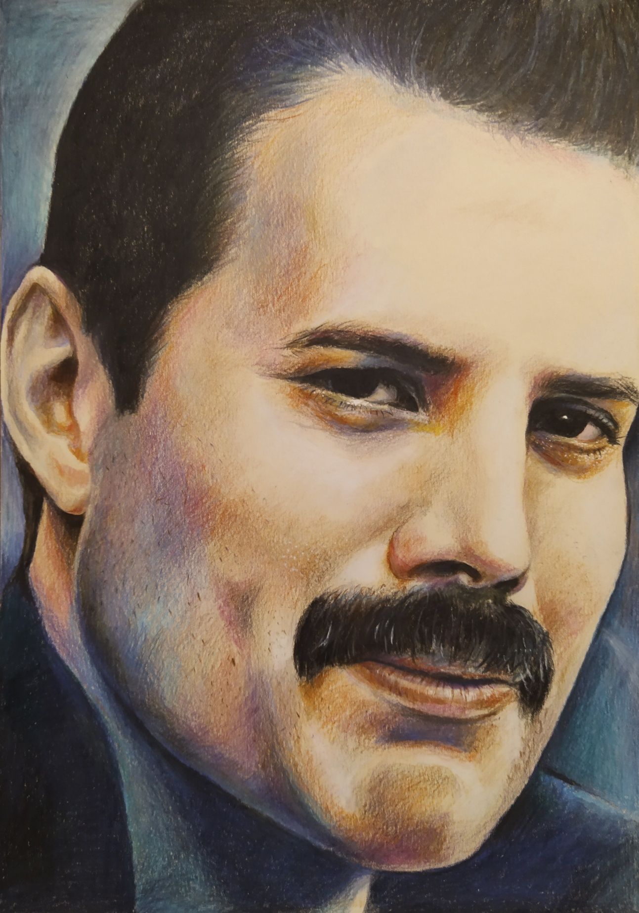 Rysunek portret kredkami Freddy Mercury a4 prezent