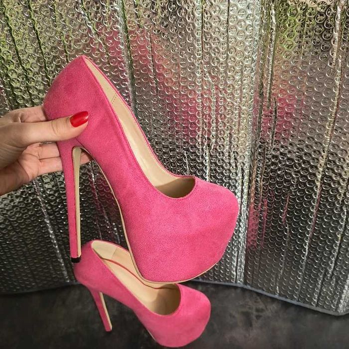 Różowe szpilki na platformie obcas 16 cm WOW rozmiar 36 (na bucie 38)