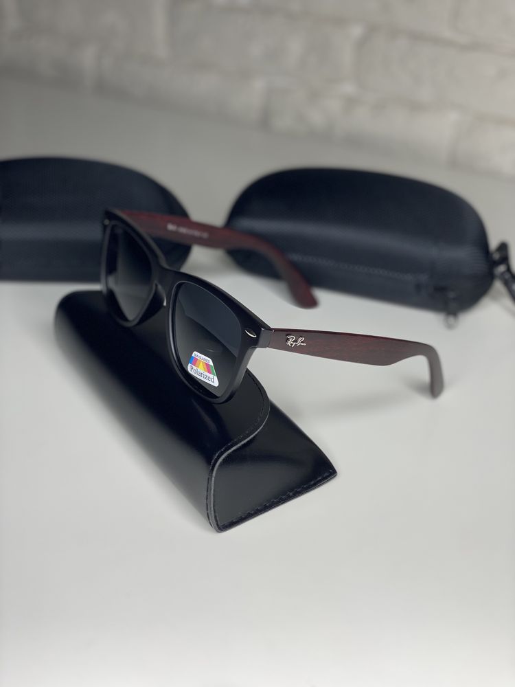 Мужские солнцезащитные очки Ray Ban POLARIZED Wayfarer Черные с коричн