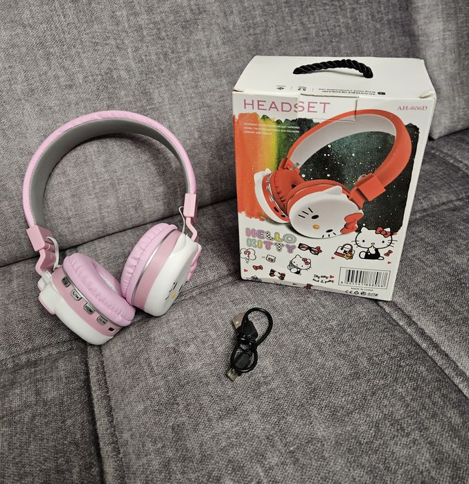 Słuchawki nauszne Hello Kitty Sanrio różowe białe nowe od ręki