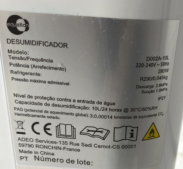 Desumidificador Equation 10L
