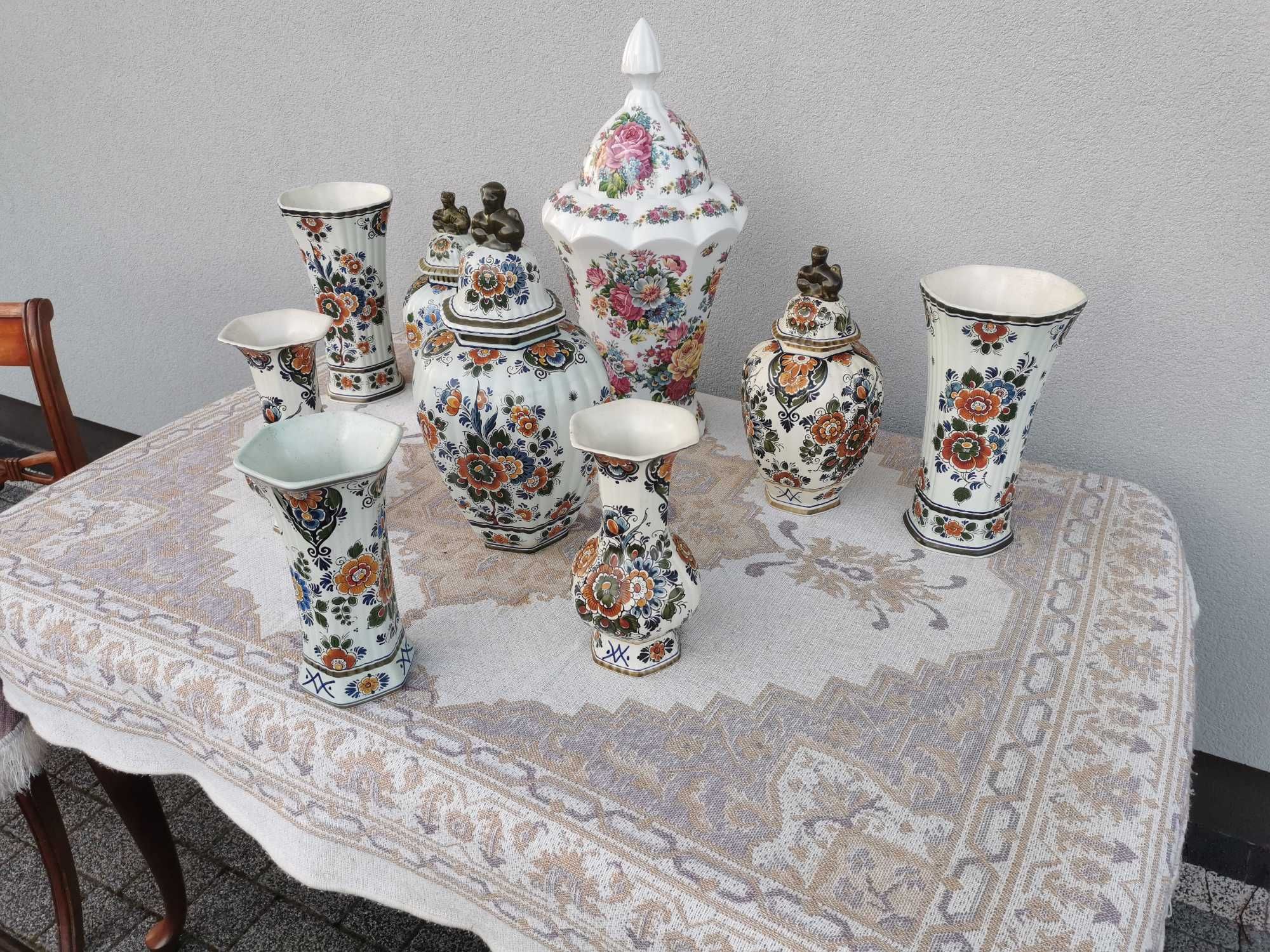 Holenderska Porcelana Delft Fajans zestaw Amfora Urna Dzbanek Waza