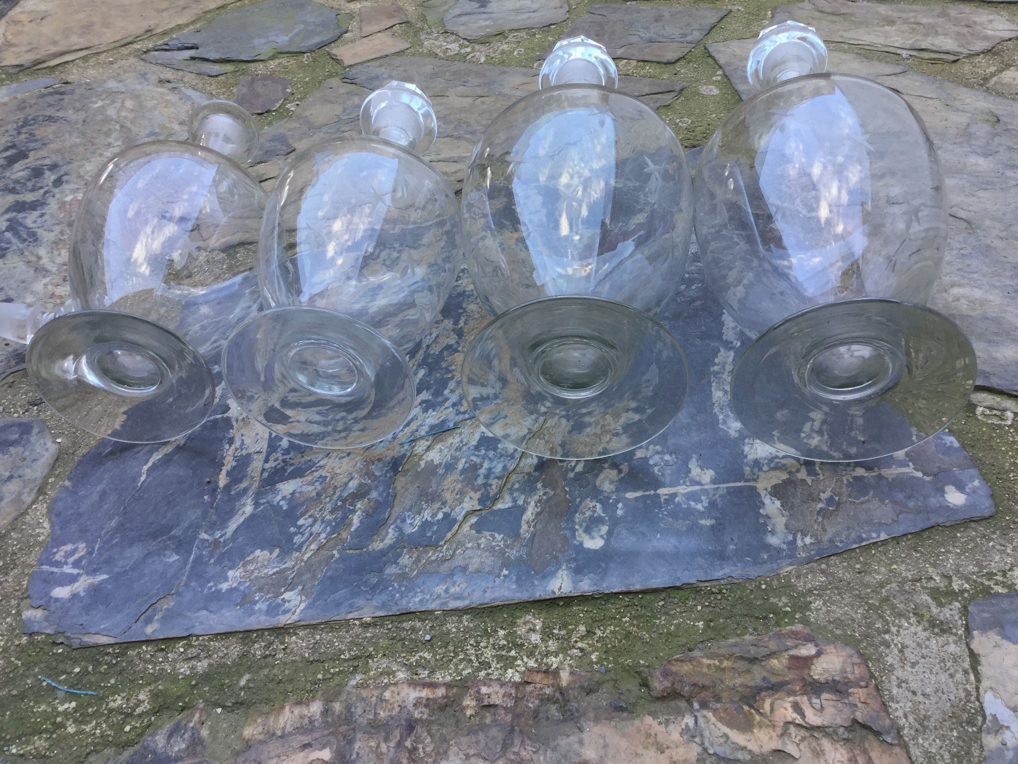 4 garrafas de vidro soprado Centenárias 40 cm altura