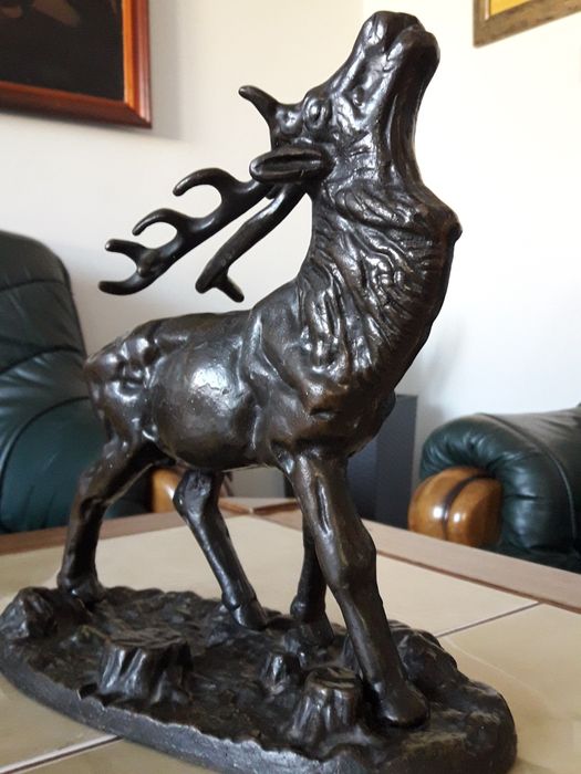 Jeleń z brązu potęźna XIX w rzeżba 6 kg. UNIKAT!!!