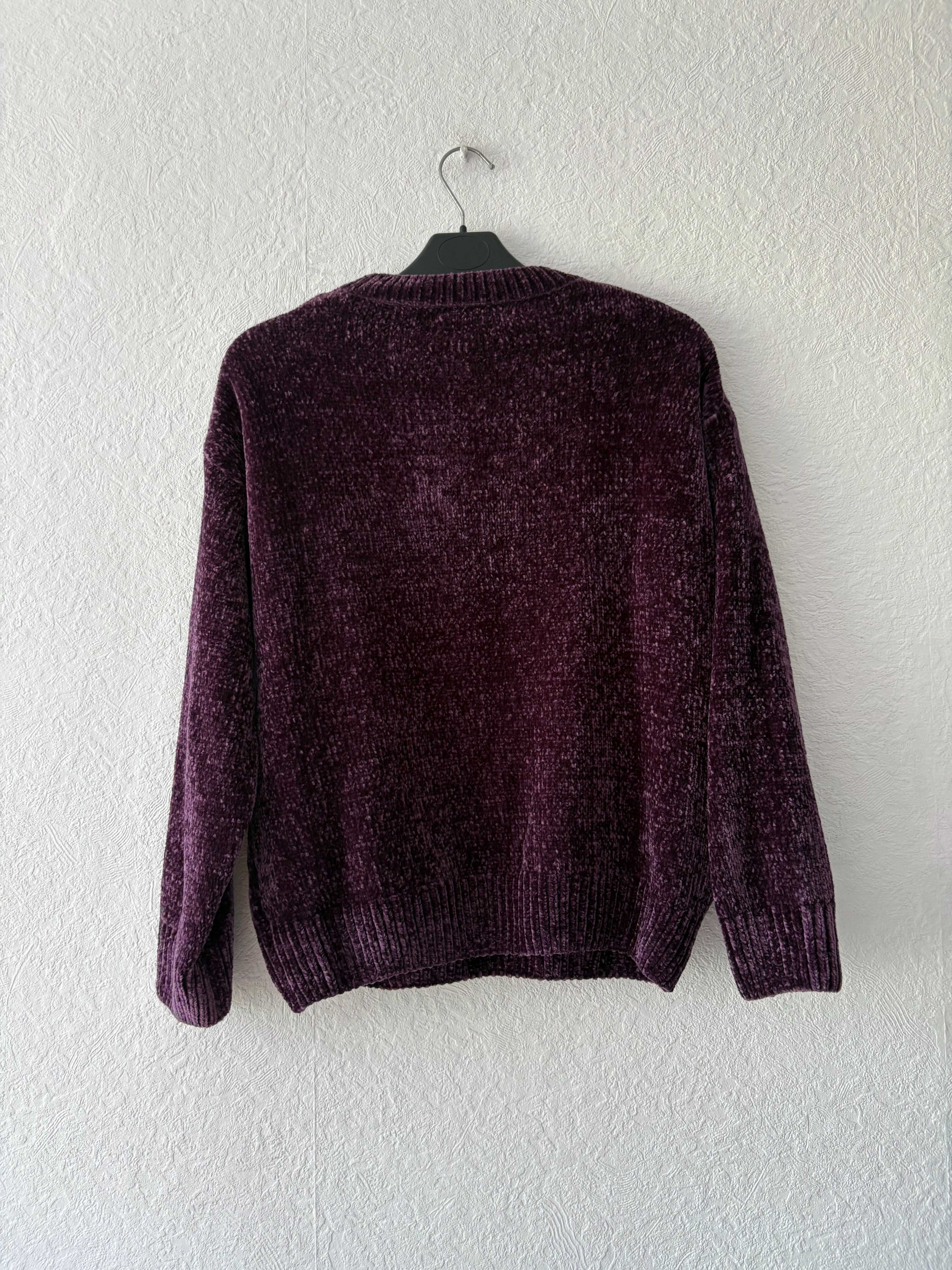 Miękki sweter welurowy śliwkowy kolor rozmiar S