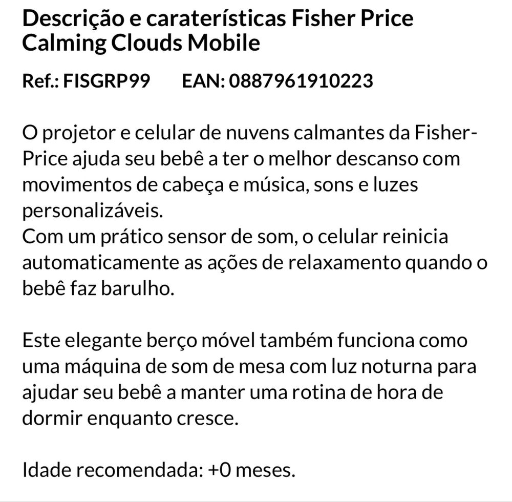 Mobile de berço Fisher Price