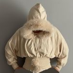 Sweter kaptur futerko pompony bluza damska kremowa Moewy nowa