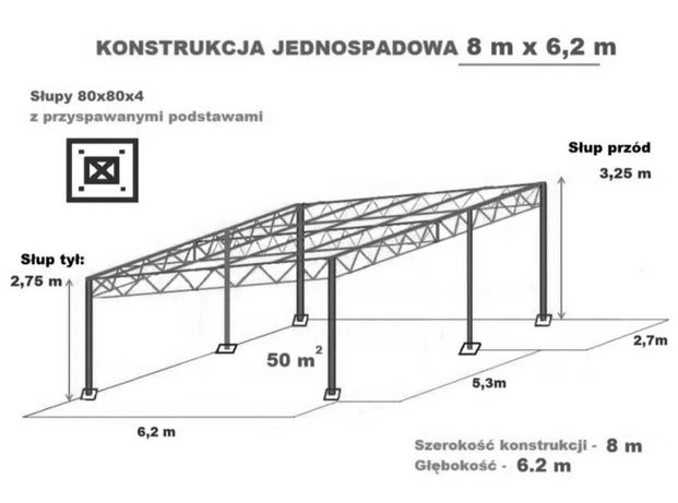 Konstrukcje stalowe 6,2x8 - hala magazynowa, wiata rolnicza