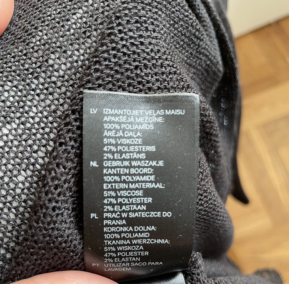 Czarny długi kardigan z wykończony koronką XS 34 H&M