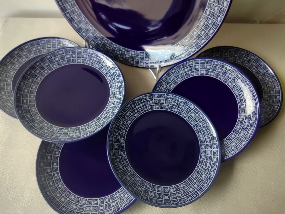 Ceramika Pruszków talerze zestaw (6+1)deserowy porcelit kolekcja PRL