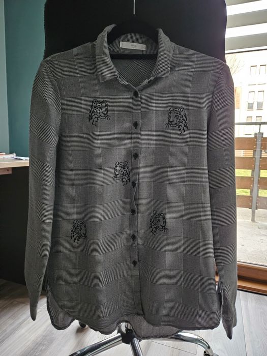 Koszula Mango r S oversize szarości wyszywany print