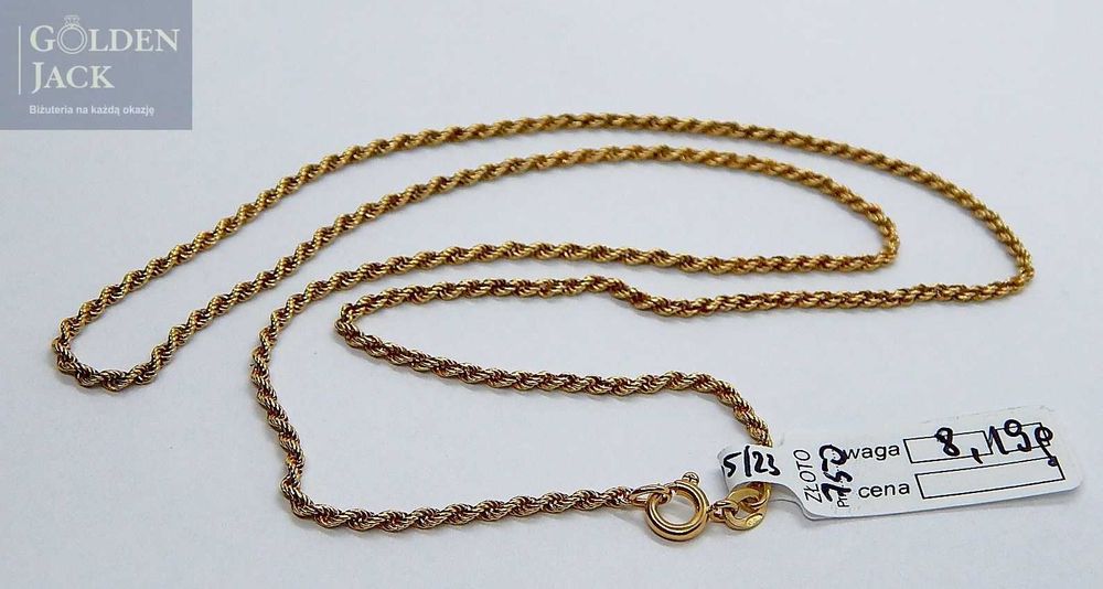 Złoty łańcuszek splot Korda złoto pr. 750 długość 52 cm 8,19g
