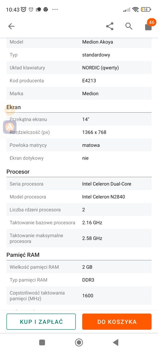 Laptop medion 14