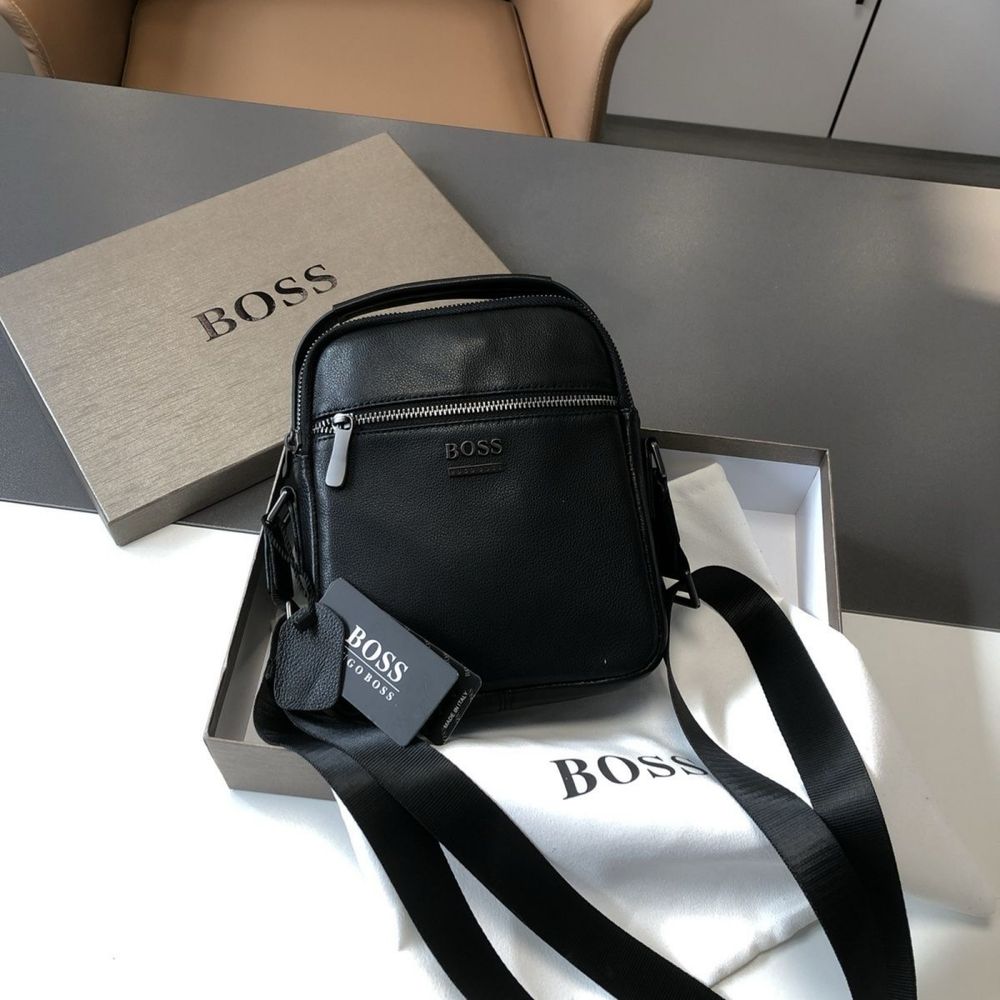 Шкіряна чоловіча сумка Boss кожаная сумка