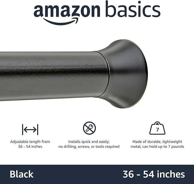 Amazon Basics Karnisz rozporowy, 91-137 cm, regulowana długość, NOWE