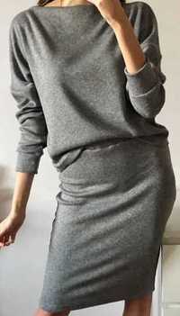 Komplet z dzianiny swetrowej spódnica+bluzka  sweter szary NOWE L/XL