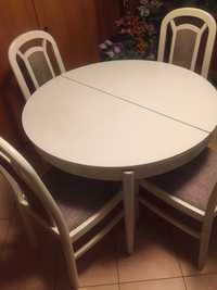 Stół rozkładany plus 4 krzesła - kolor biały