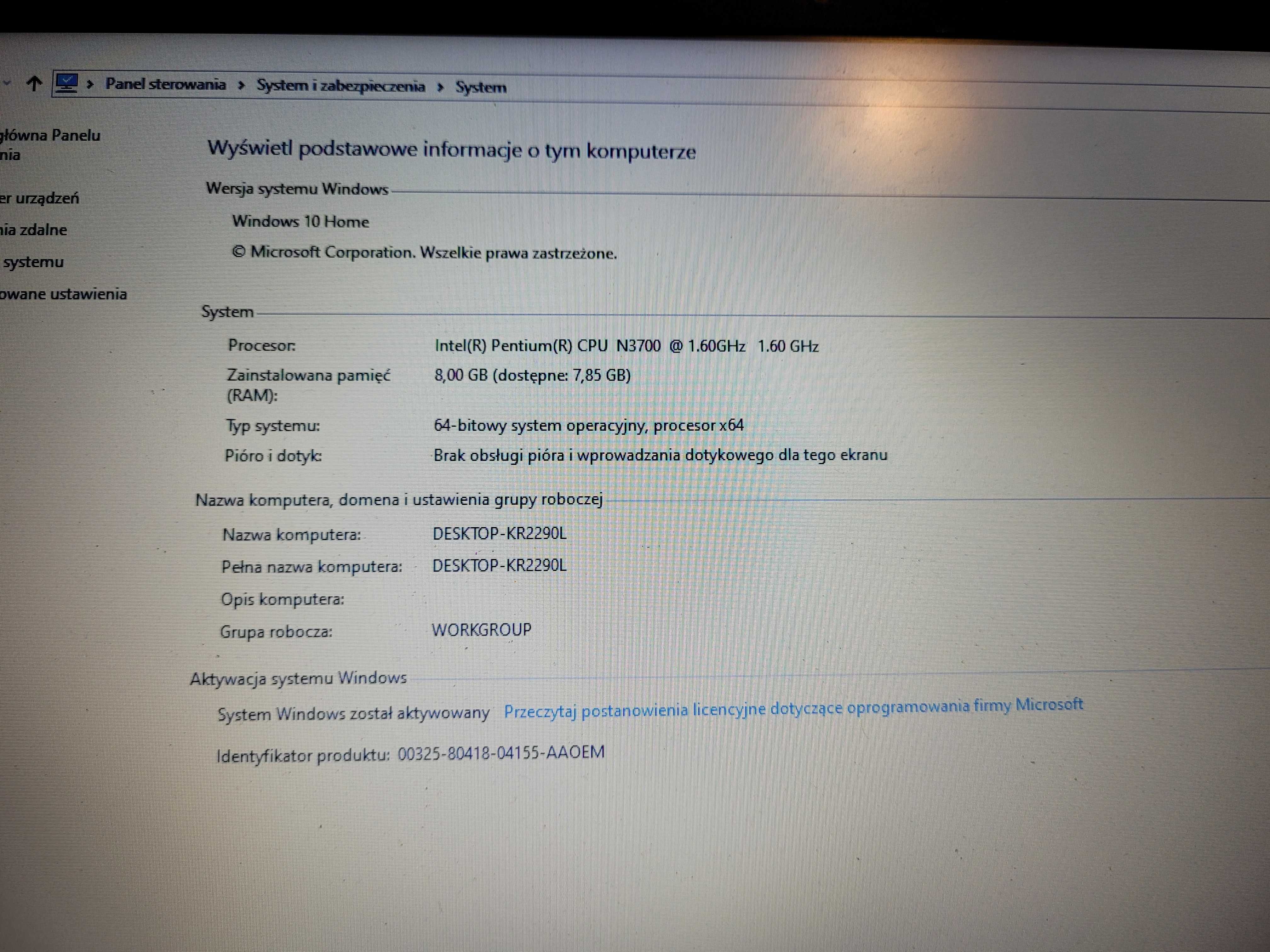 Hp250G4 Intel(R) Pentium(R) CPU N3700  1.60GHz 1.60 GHz