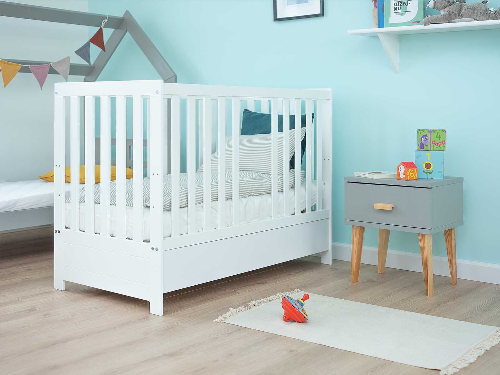 Meble Magnat Łóżeczko dziecięce sosnowe 60x120 Baby Sleep białe