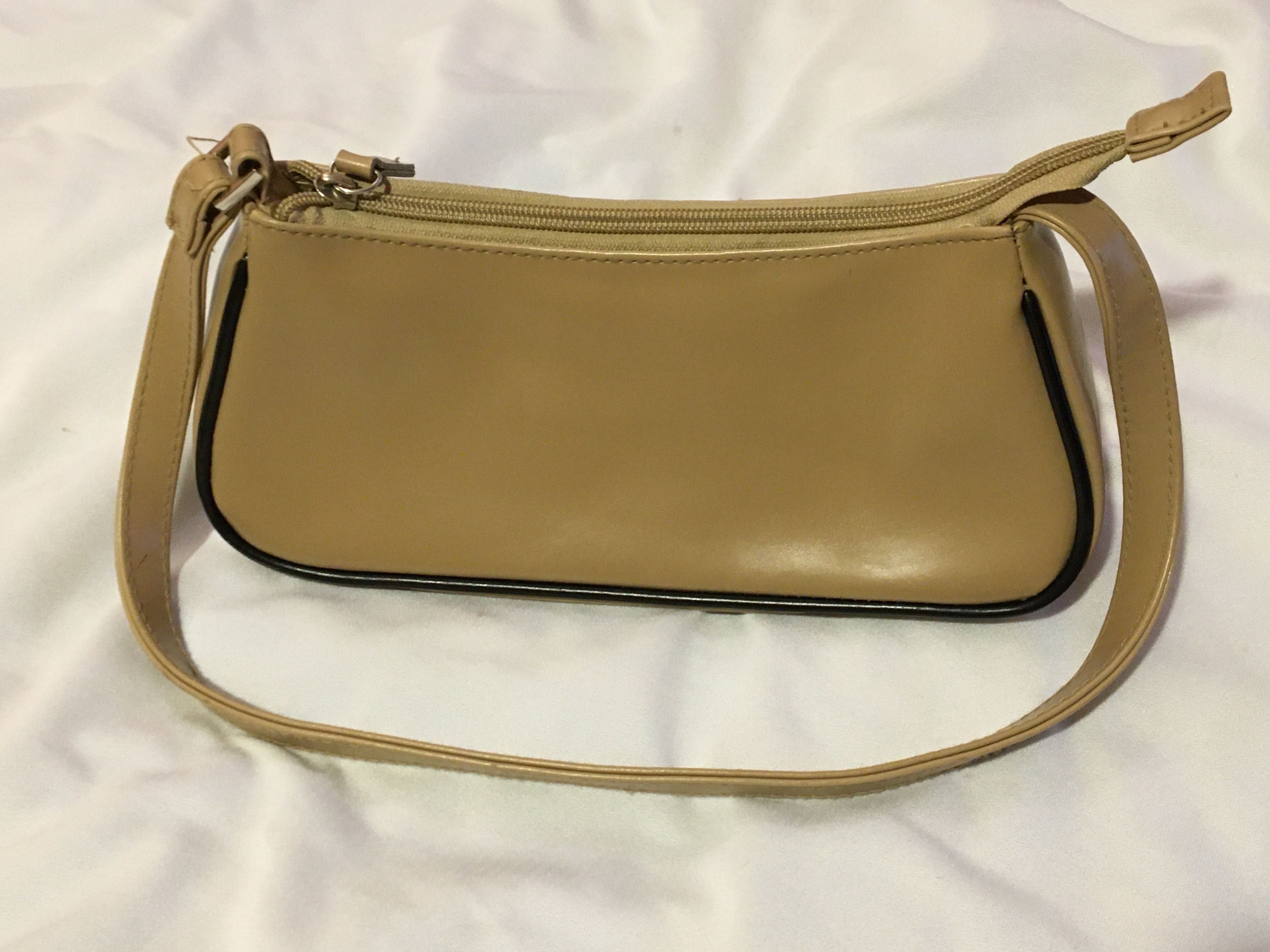 Torebka na ramię, bagietka, beżowa, nude, trench beige, eko