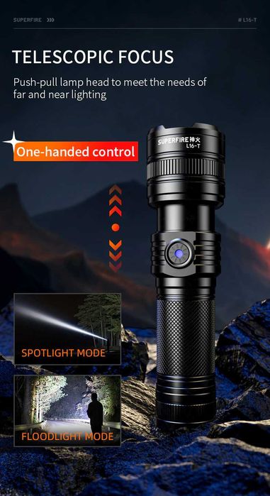 Телескопічний ручний ліхтарик SUPERFIRE L16-Т заряджається 15 Вт 890лм