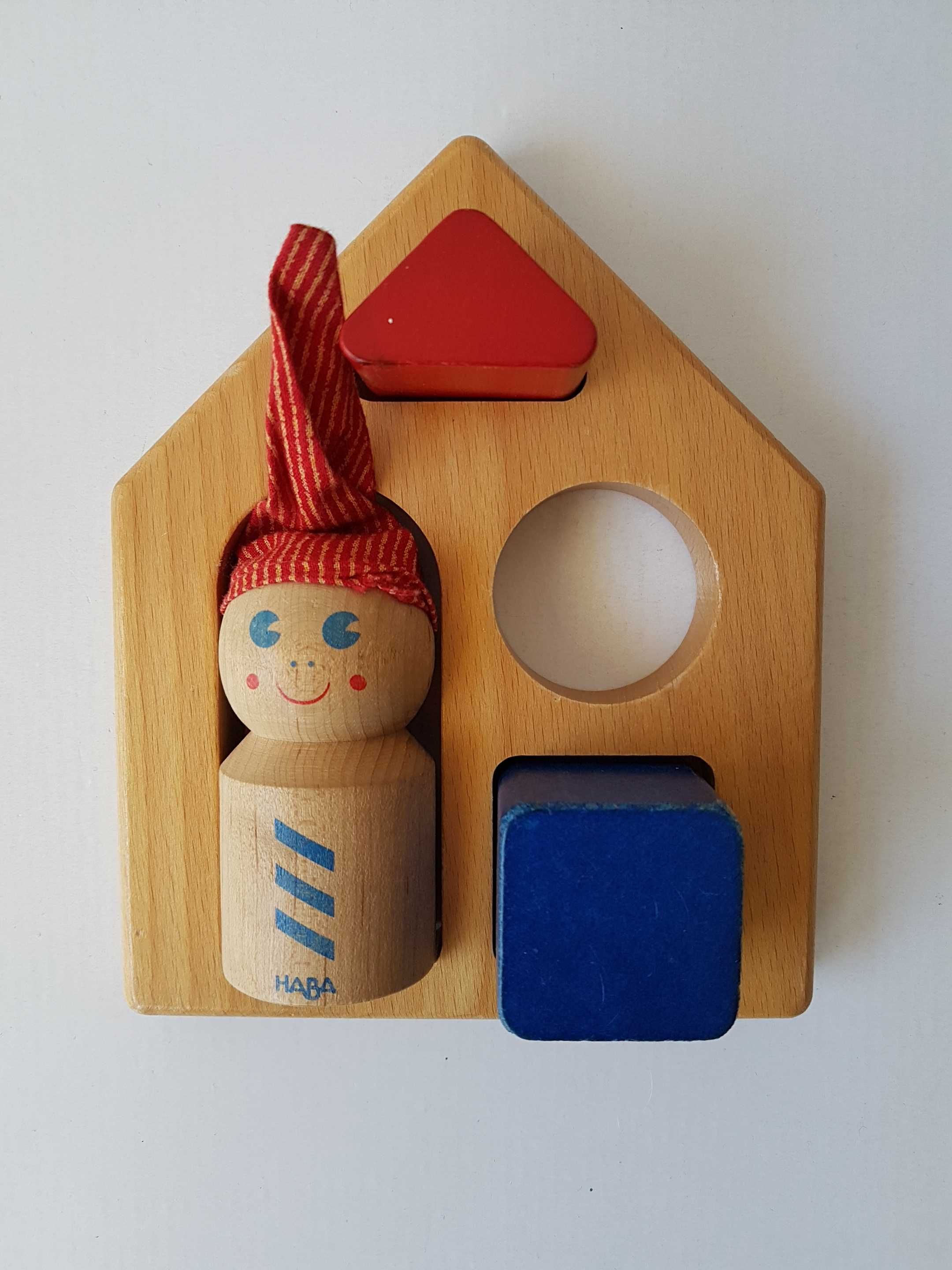 HABA drewniany sorter domek z ludzikiem + kalejdoskop + bączek + kogut