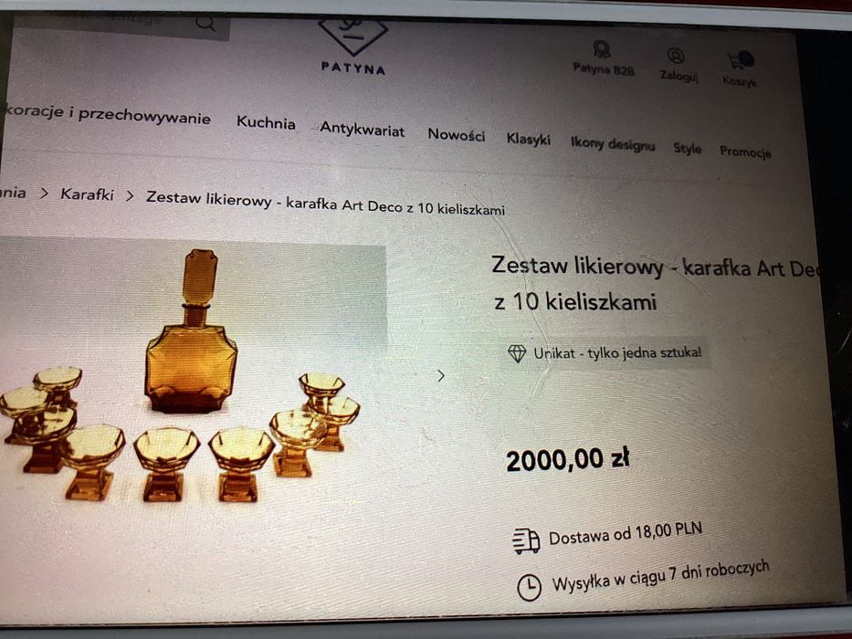 Karafka z kieliszkami likierowymi Art Deco