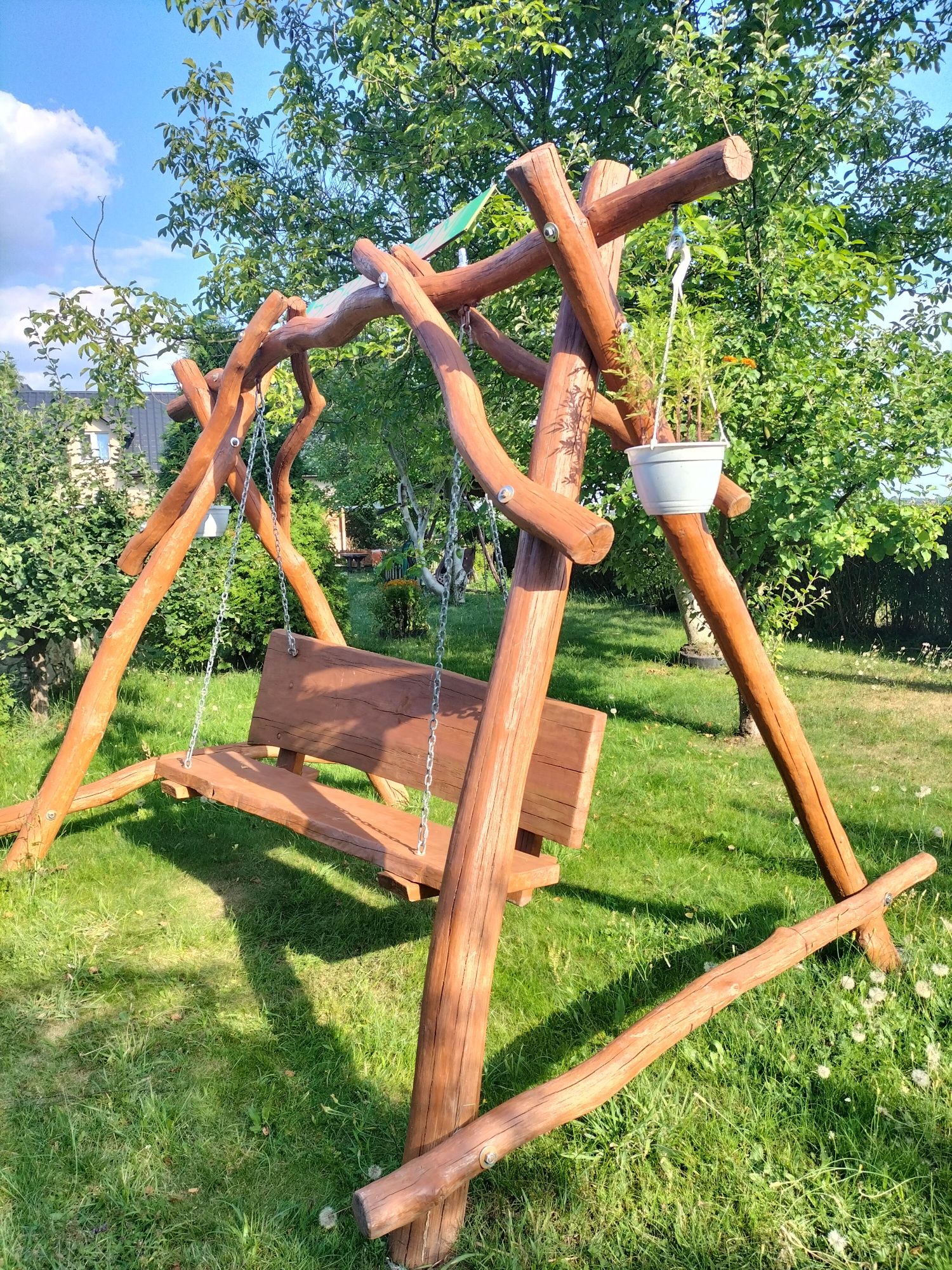 Huśtawka ogrodowa drewniana (dębowa) ręcznie robiona