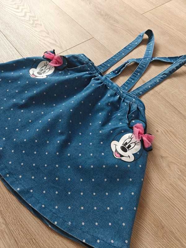 Jeansowa spódniczka na szelkach z myszką Minnie 122 Disney