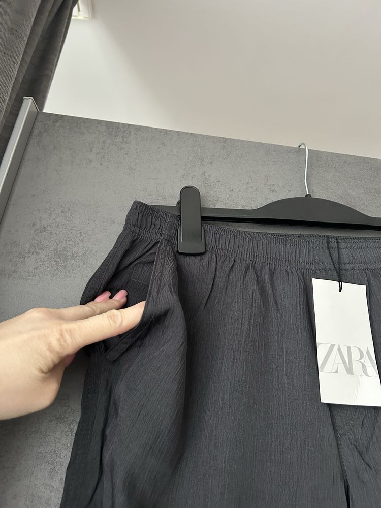 Nowe z metką spodnie ZARA grafitowe stalowe luźne szerokie nogawki
