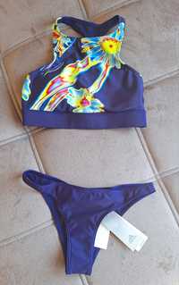 Bikini strój kąpielowy sportowy na basen Adidas żółty fioletowy