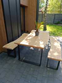 Stół drewniany jesion z lawkami, zestaw ogorodowy, loft
