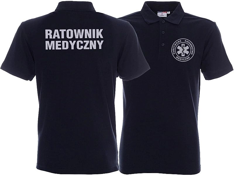 Koszulka Polo ratownicza granatowa męska odblaskowa FUNKCYJNA (S)