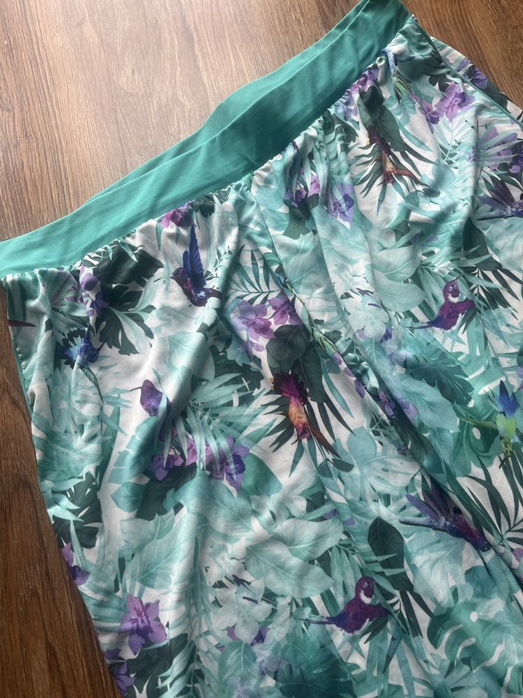 Spodnie damskie na lato kwiaty przewiewne L XL