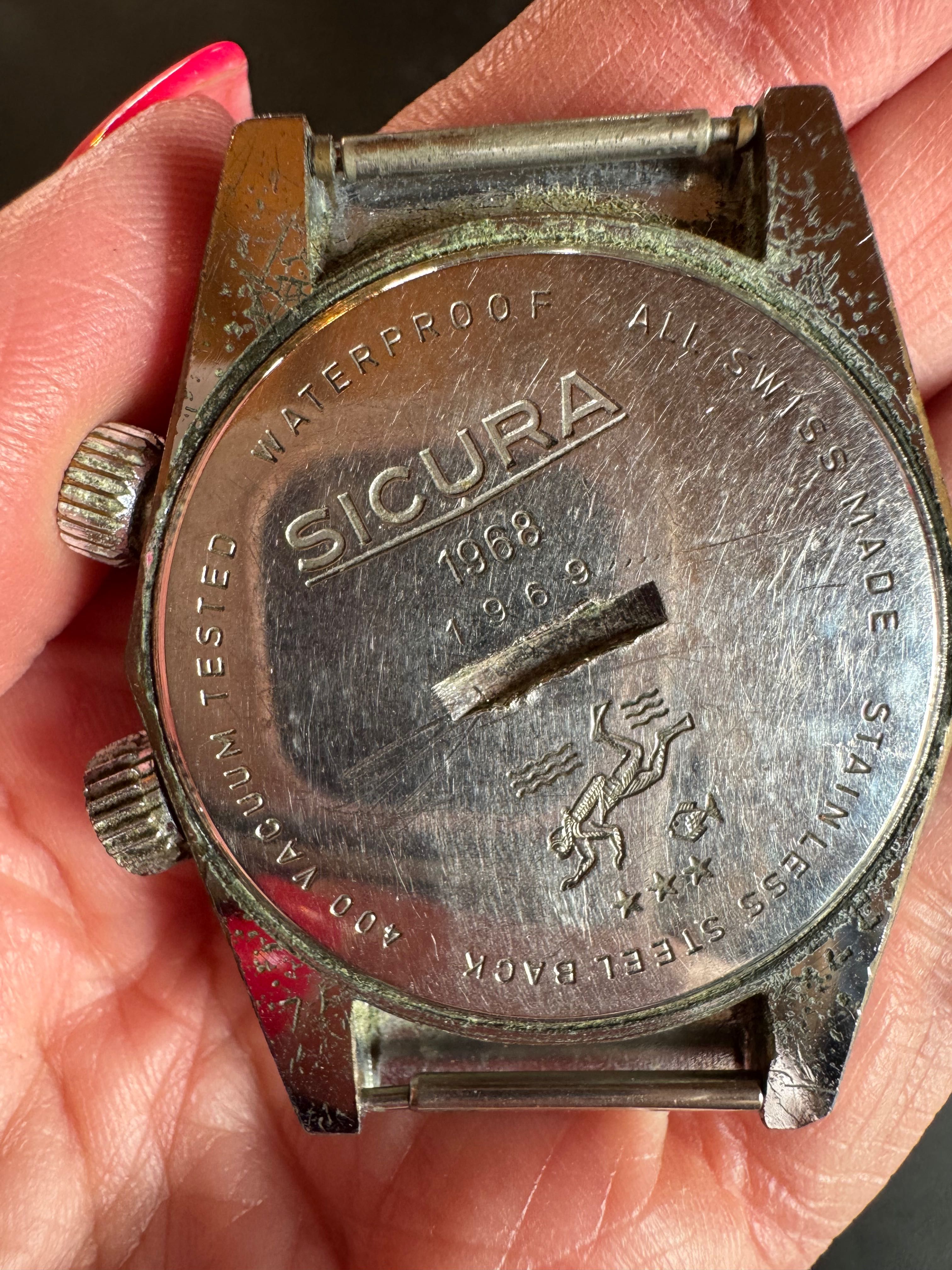 Zegarek Sicura Superwaterproof 400 – vintage 1968/69  40 mm do naprawy