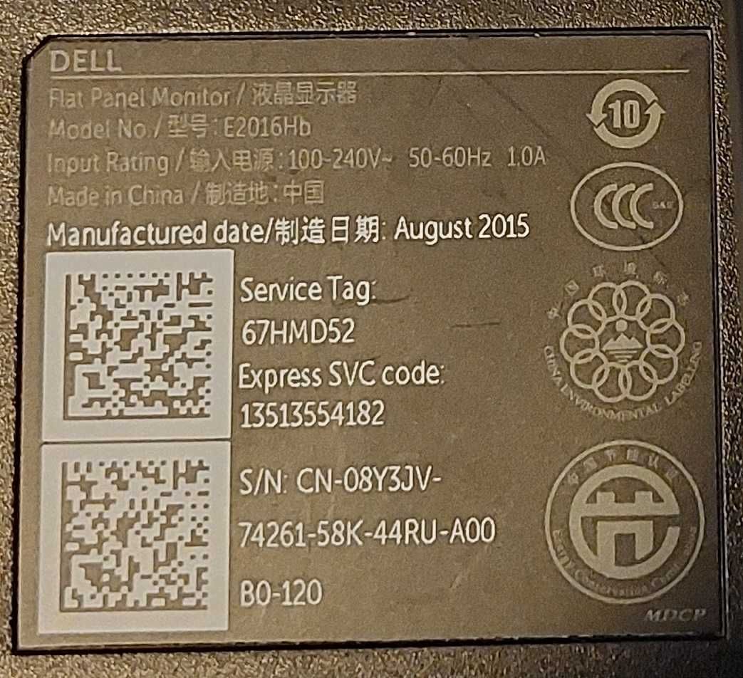 Monitor Dell E2016H