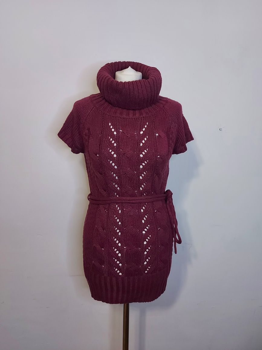 Długi damski Sweter sukienka tunika z golfem rozmiar L / XL
