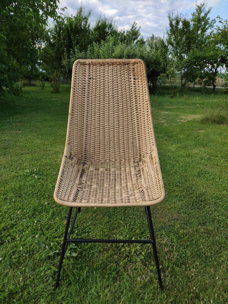 Krzesło plecione wiklinowe stalowe vintage retro art deco design