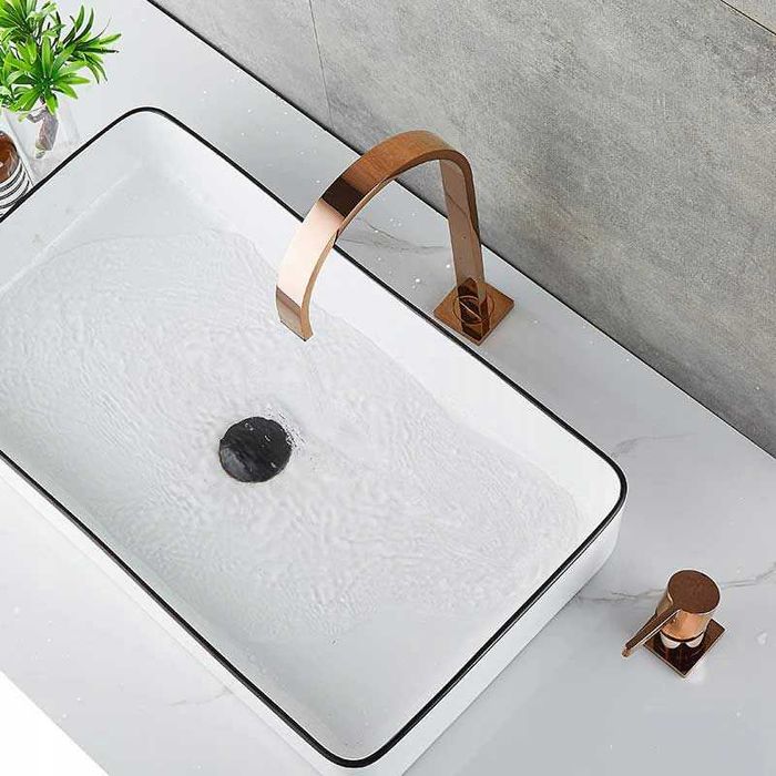 W47 Bateria łazienkowa Umywalkowa kran Nablatowy KANCIASTA Miedziana