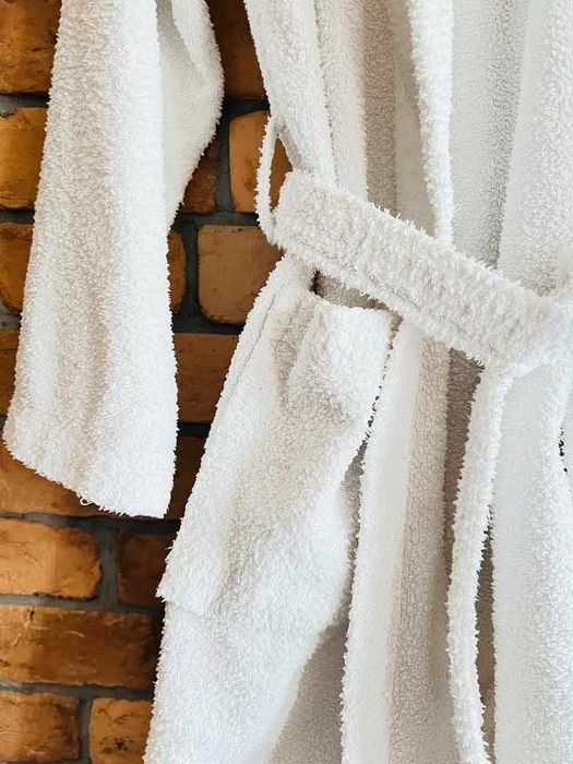 Biały szlafrok damski męski z kapturem bawełniany frotte L unisex