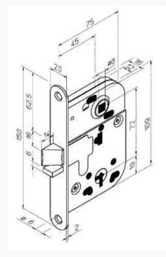 Zamek Assa Abloy 2014 72/45 wpuszczany do drzwi uniwersalny  na klucz