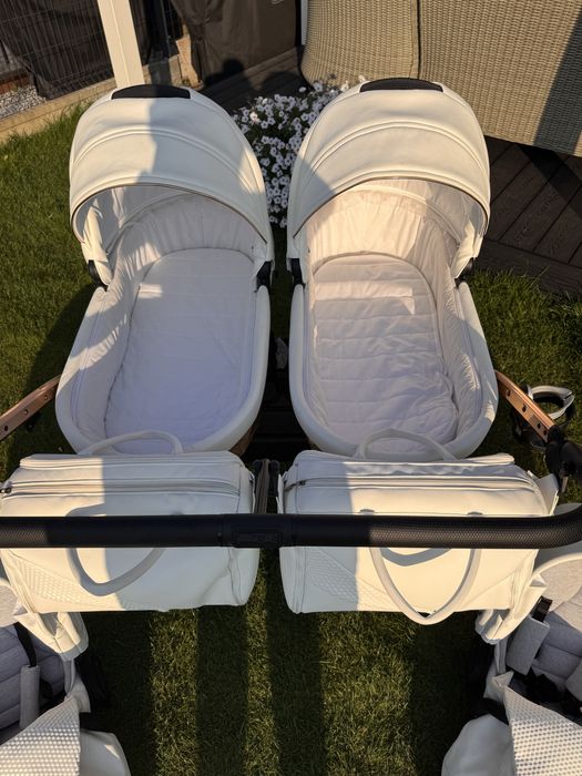 Wózek bliźniaczy Junama Duo Diamond Satin Mirror Rose Gold cały zestaw