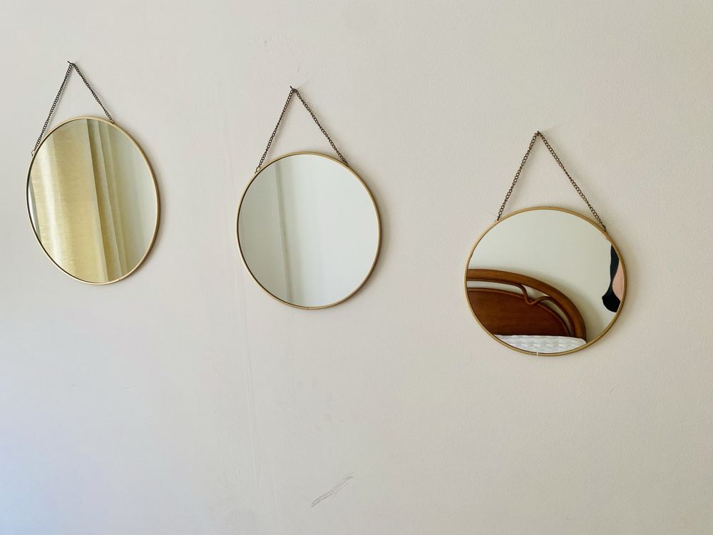 Set de 3 espelhos de parede - moldura fina dourada